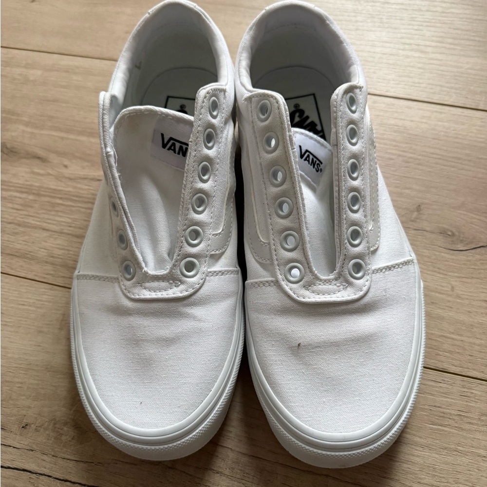 Vans Classic White Canvas Slip-Ons